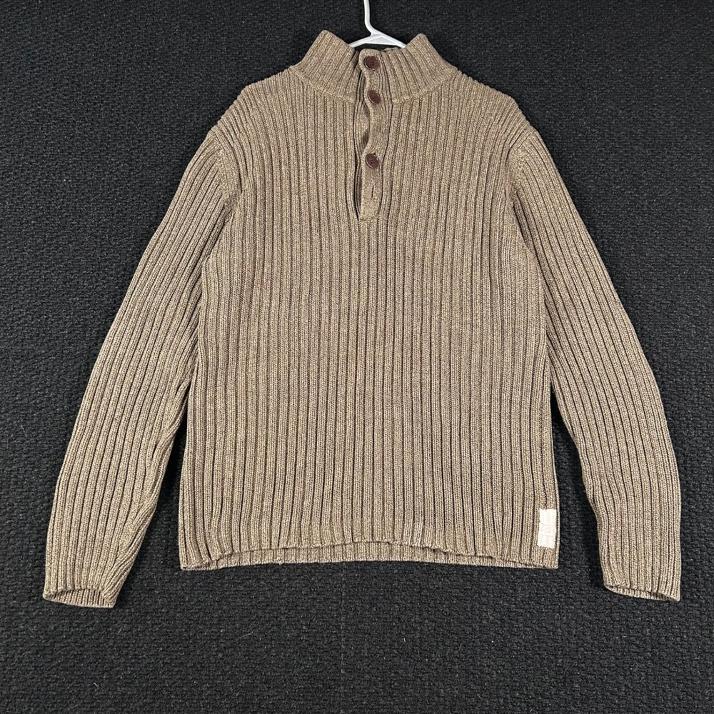 Vintage Polo Jeans Company Ralph Lauren Mens XL Ribbed Knit Henley Sweater Brown